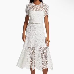Self-Portrait Short-Sleeve Lace Midi Dress